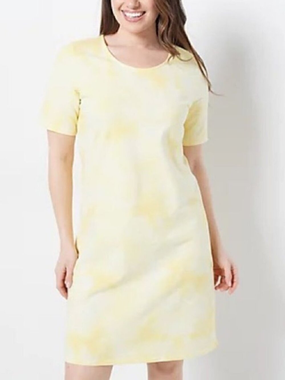 Denim & Co. Petite French Terry Crystal Wash Tie-Dye T-Shirt Dress